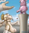 Busty blonde queen asked to suck a pig mascot.Slave Fair Year Three By