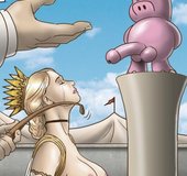 Busty blonde queen asked to suck a pig mascot.Slave Fair Year Three By