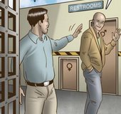 Sexy blonde in an iron maiden-like torture device.Slave Fair Year Three