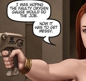 Double-crossing redhead misses wildly with her blaster.The Proto Part