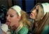A pair of nasty blondes in latex nurse outfit sucking and fucking guy's