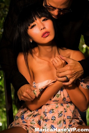 Floral dress Asian brunette with bangs gets captured by a hung creep - Picture 4