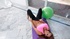 Busty brunette in pink top and black leggings got nude on the floor and