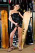 Classy black dress brunette gets DP'ed by two hung dudes