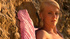 petite blonde posing outdoors
