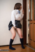 Slender Japanese schoolgirl strokes her accurate snatch