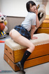 Japanese schoolgirl raises up her miniskirt just to masturbate