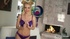 cheerful blonde purple lingerie