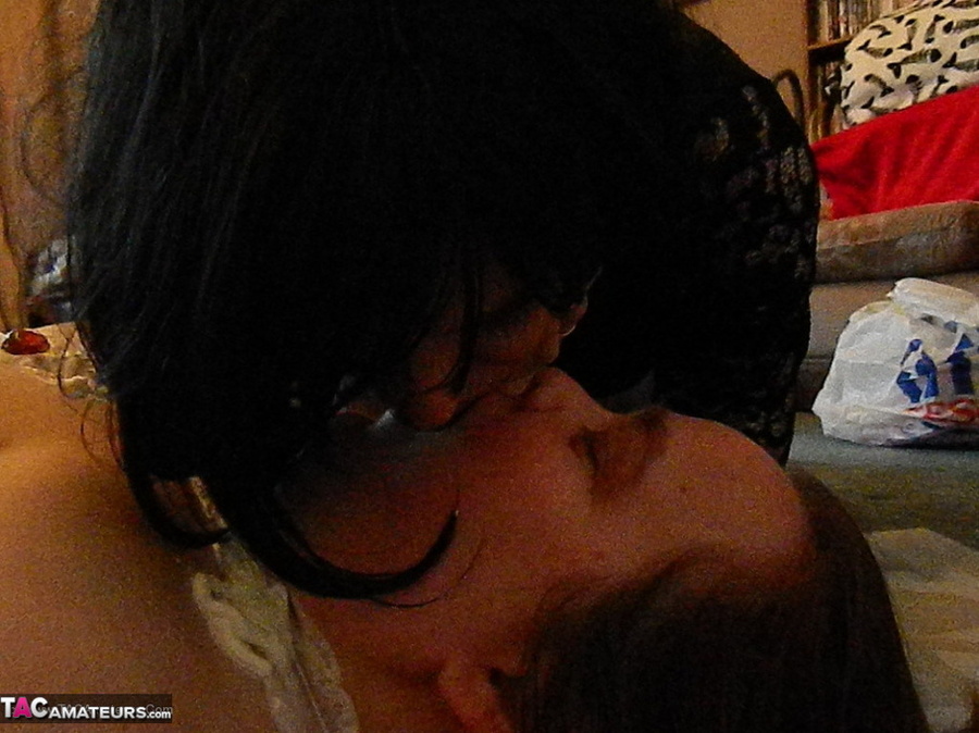 Brunette bbw gets her body covered with whipped cream before being licked by three chicks in black dresses - XXXonXXX - Pic 17
