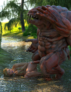 Angelic blonde is sucking a monstrous snake outdoors
