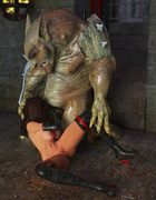 Busty slut and hardcore green monster bangs in the dungeon