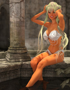 Red-skinned 3D Satan realizes blonde's desires