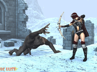 Brutal big monster impaled an awesome busty archer - Picture 2