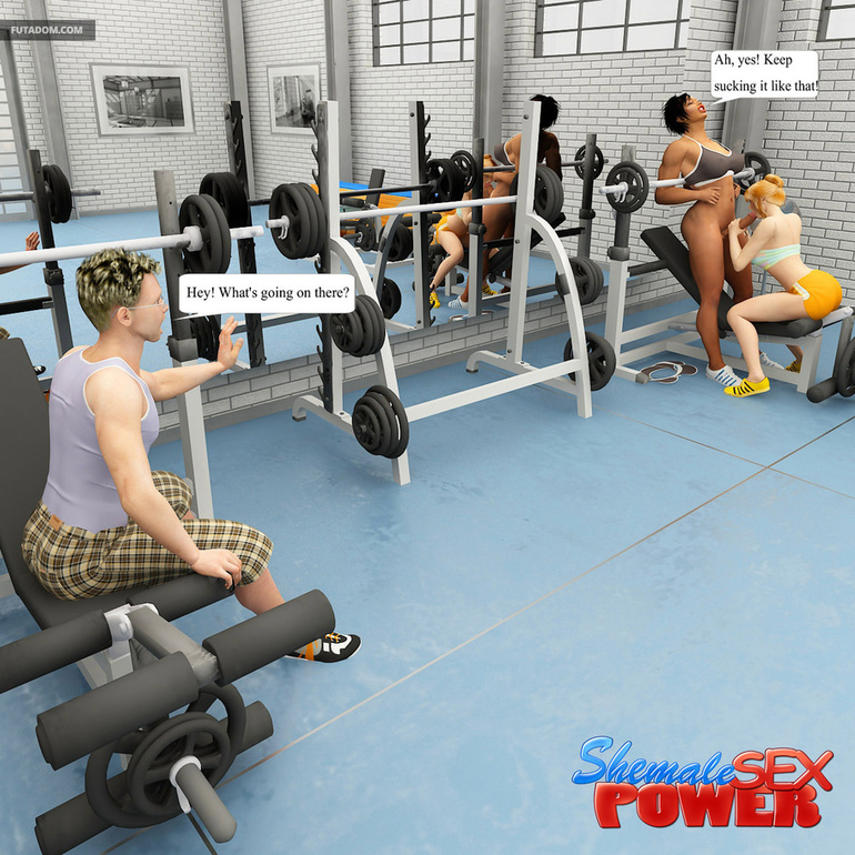 Blonde gets banged in the gym by shemale and her bf - Picture 2