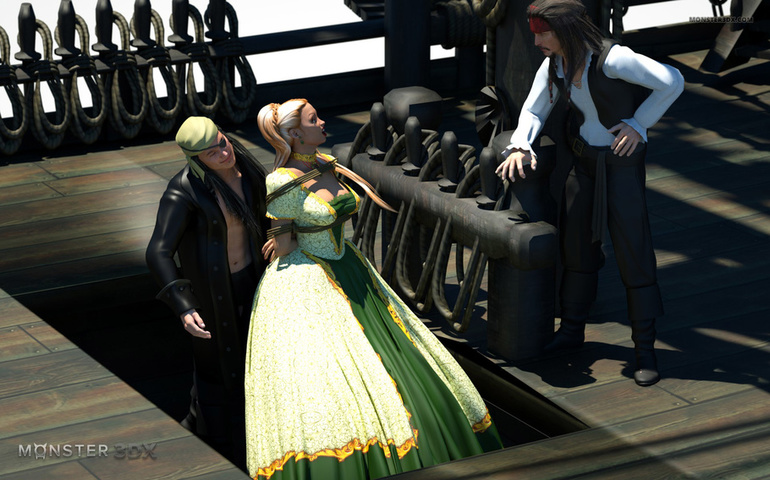 Crazy 3D pirates pounds two busty interracial girls - Picture 1