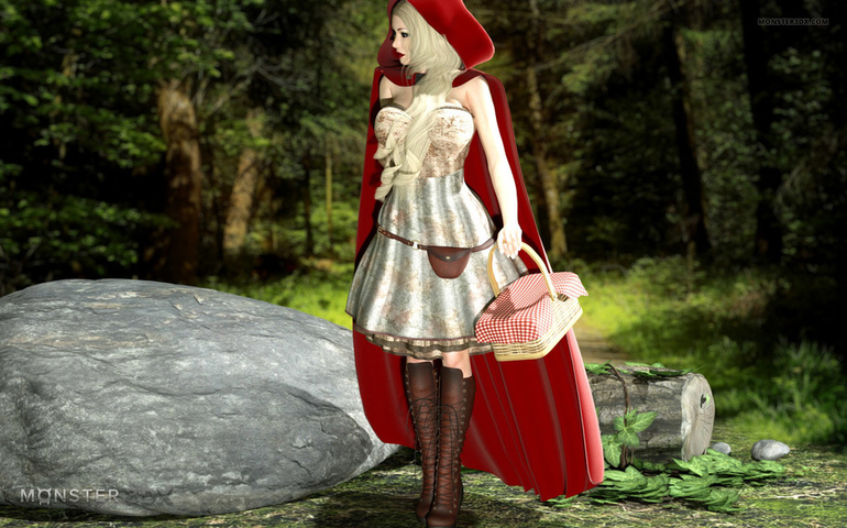 Busty Little Red Riding Hood gets DPed by the wolfs - Picture 1