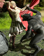 Wolfs cums on the face of a perverted big-boobed girl