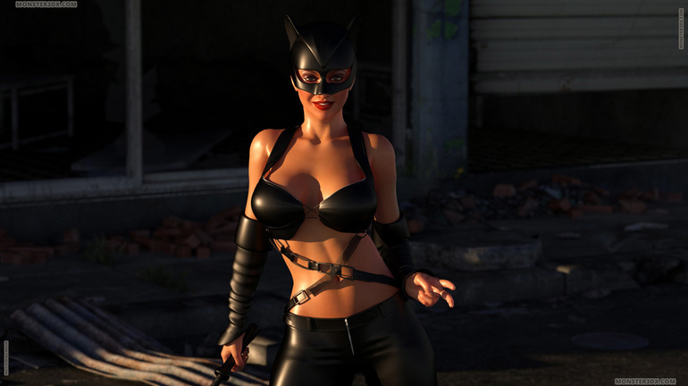 Super-woman and cat-woman with cock have awesome 3D - Picture 1