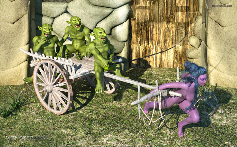 Submissive purple pixie impaled by small green demons - Picture 1