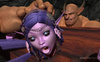Slender purple pixie gets banged by two muscled demons