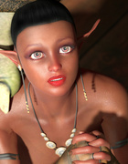 Dirty green giant cums on the face of a black 3D beauty