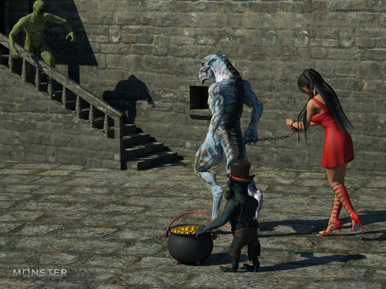 Busty pixie impaled hard by couple of 3D monsters - Picture 1