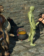 Busty pixie impaled hard by couple of 3D monsters