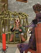 Caged 3D maid and a crazy hell monster on the throne