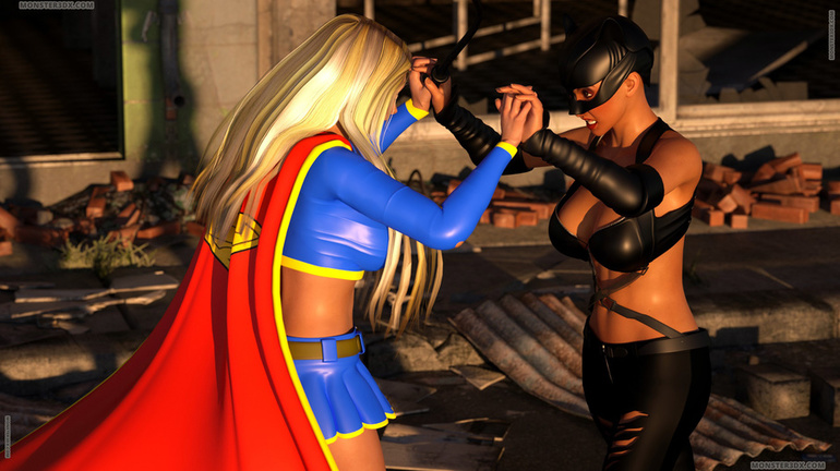 Cat woman has a nice dick that fits super girl pussy - Picture 1