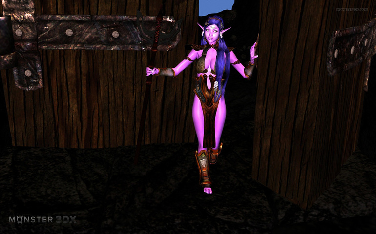 Purple 3D goddess nailed hard by the big monsters - Picture 1