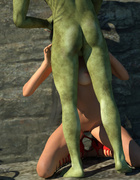 Monsters use a slutty brunette’s mouth for pleasure after her red dress