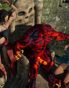 Two slender hotties are eager to make a red monster’s glowing cock explode