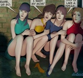 Four handcuffed females are waiting for revenge. Brutal Earl By Feather