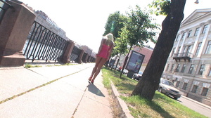 Blonde dressed in pink shows her tanned body and gaping asshole - Picture 2