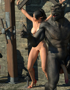 Free-use brunette elf getting facial'd by a hung orc