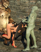 Free-use brunette elf getting facial'd by a hung orc