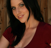 Black haired gf in red top and jeans miniskirt teasing in the barn and