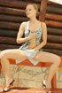 sitting wood bench she