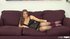 Brunette cutie hods her tits up while sucking the cum straight from a