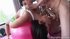 Her pierced twat is on display, as she leans back, big tits exposed, taking