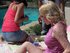 Lying on her back, this blonde gets a huge, sloppy, facial drenching her