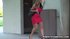 Blonde, with huge tits, she gets sprayed while sitting in the stall