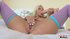 Blonde chick with nice boobs is drilling herself with a huge toy in the